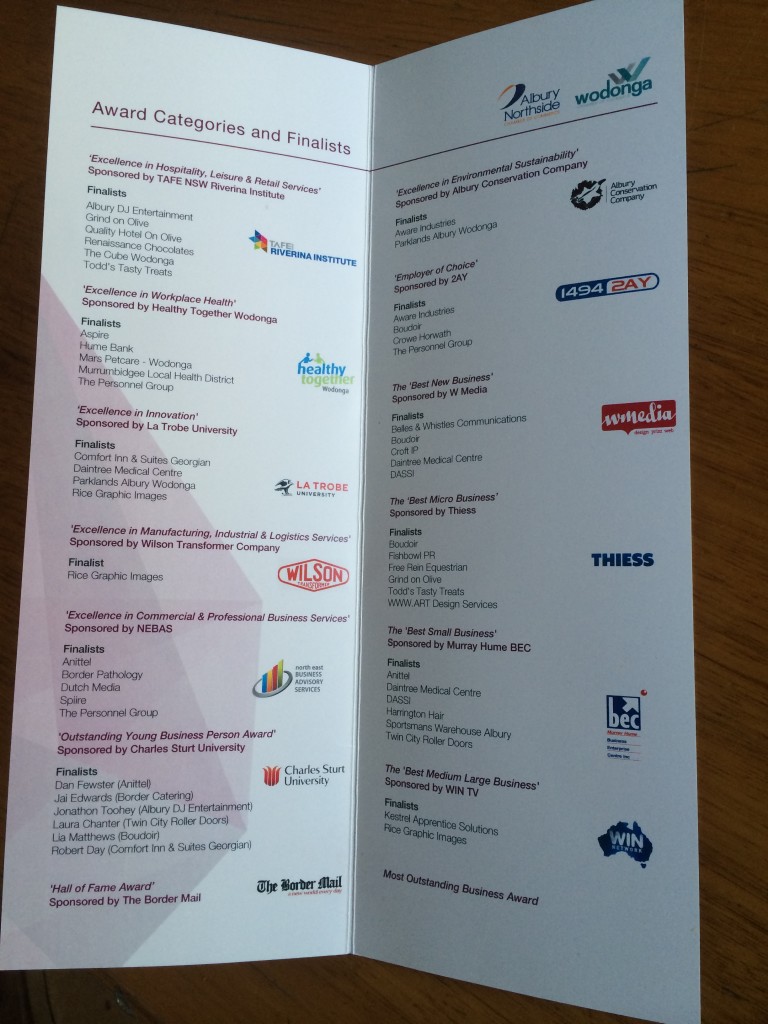 Albury Wodonga Business Awards 2014 - categories and finalists