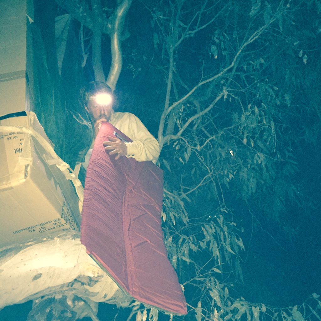 Nigel Jones sleeping in a gum tree in Thurgoona as part of his Edge Pledge challenge in 2016.