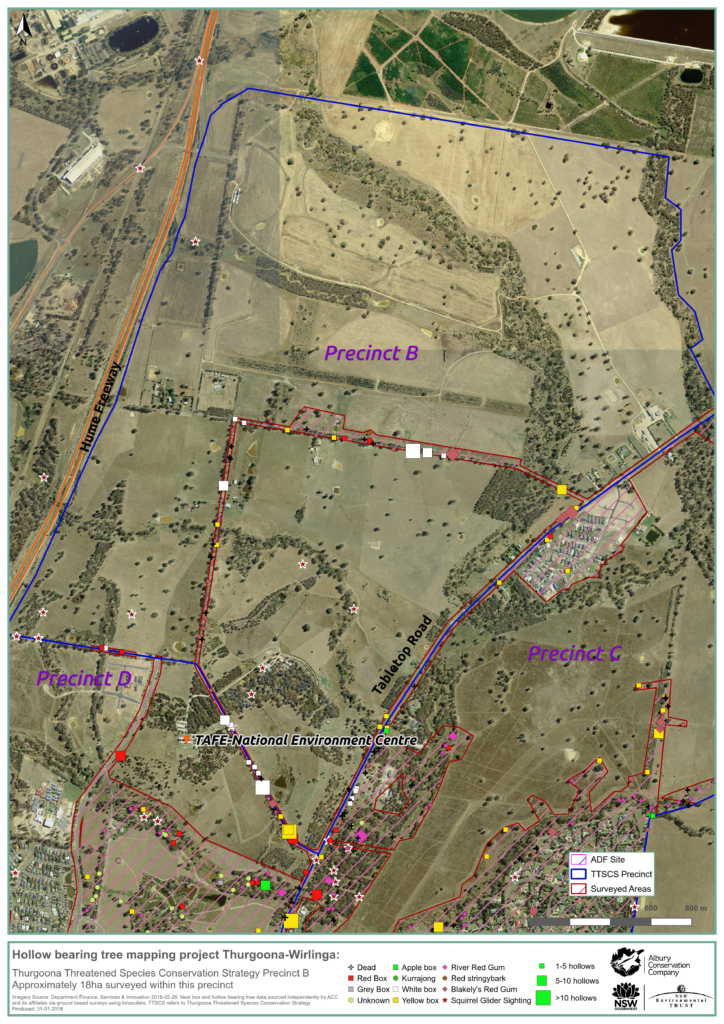 MAP_Precinct B_Hollow bearing tree project_Thurgoona Wilrliga_Albury Conservation Company_31Jan2018