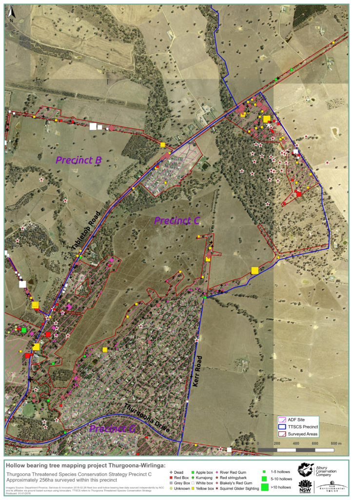 MAP_Precinct C_Hollow bearing tree project_Thurgoona Wilrliga_Albury Conservation Company_31Jan2018