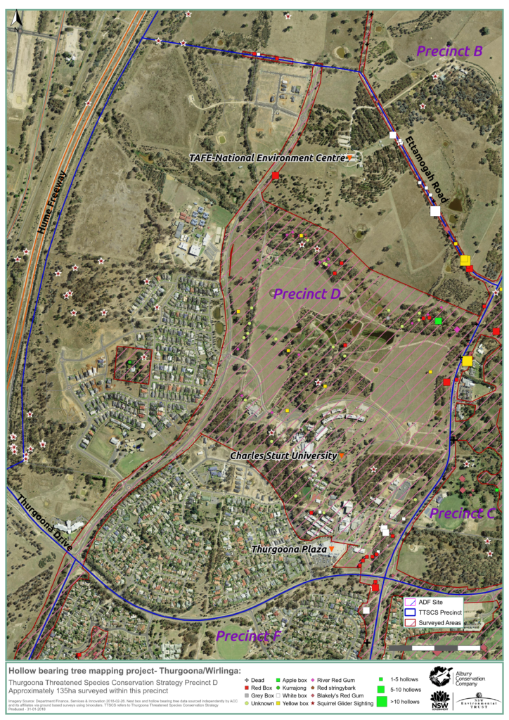 MAP_Precinct D_Hollow bearing tree project_Thurgoona Wilrliga_Albury Conservation Company_31Jan2018