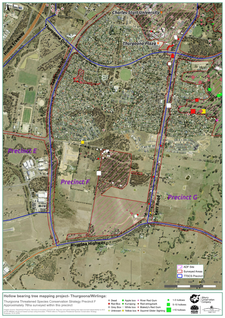 MAP_Precinct F_Hollow bearing tree project_Thurgoona Wilrliga_Albury Conservation Company_31Jan2018