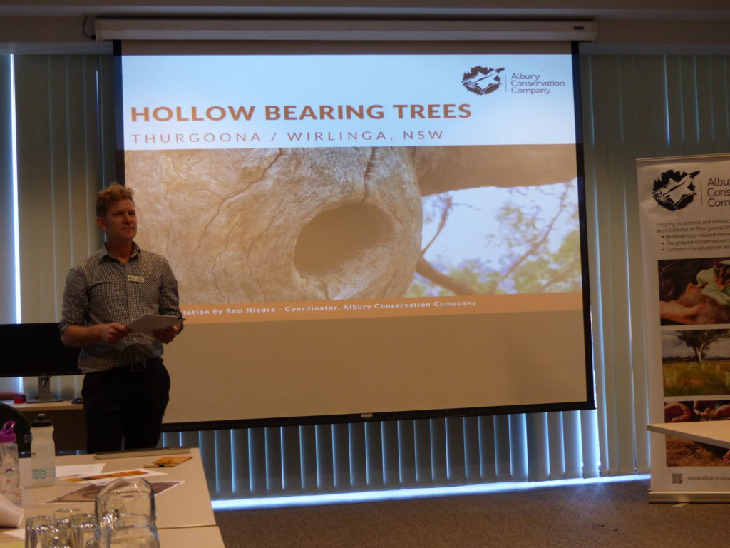 Hollow-bearing Tree (HBT) Workshop, Albury - presentation on project findings by Sam Niedra (Coordinator, Albury Conservation Company) 